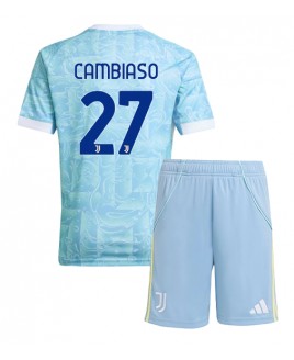 Günstige Juventus Andrea Cambiaso #27 Auswärts Trikotsatzt Kinder 2025-26 Kurzarm (+ Kurze Hosen)
